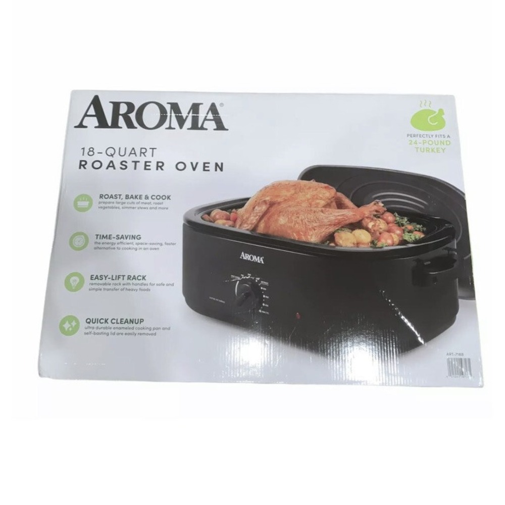 Aroma 18 QT. Roaster Oven Black (ART-718B) Fits 24LB Turkey 24"X18"X9"